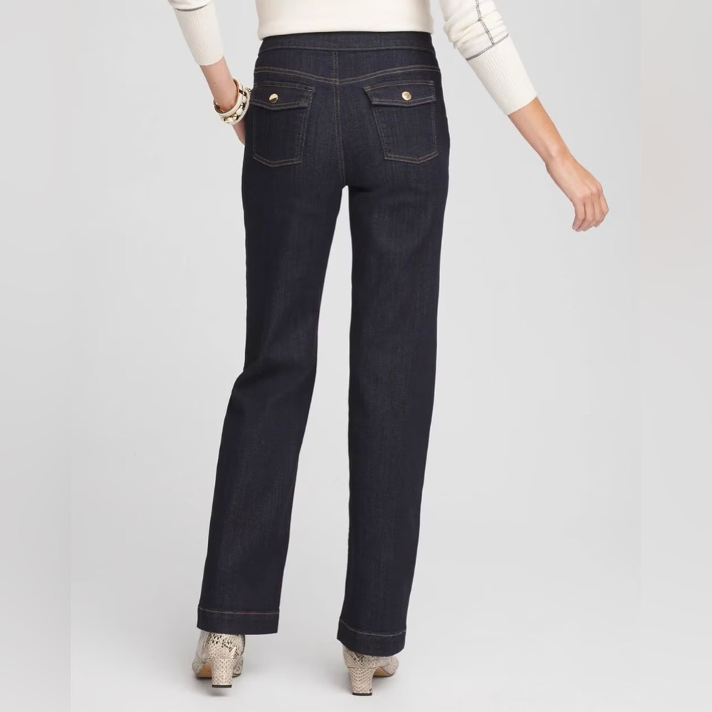 NWT Chico’s Wide Leg Pull On Jeans Crestone Peak Rinse Size 12 Modern Nautical - Picture 2 of 12